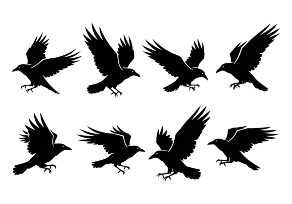 Flying Raven Silhouettes SVG Clipart: Graphics for Crafts