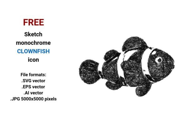 FREE Sketch Clownfish Icon for Graphics and Freebies