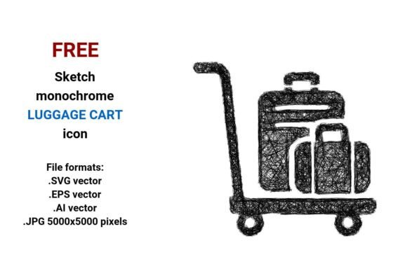 FREE Sketch Luggage Cart Icon Graphics